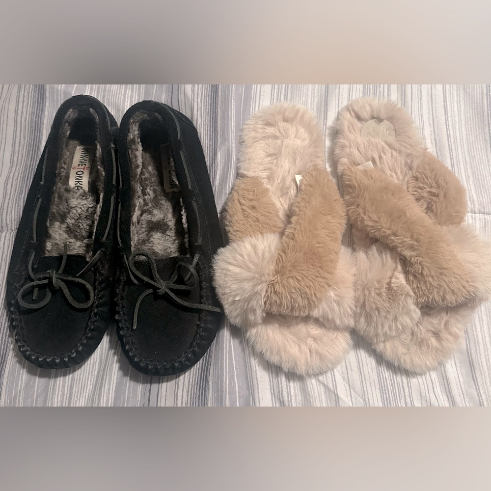 Anthropologie & Minnetonka Set of 2 warm slippers Size 9